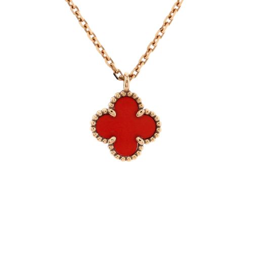 Sweet Alhambra Pendant Necklace 18K Rose Gold and Carnelian