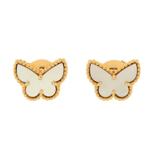 Sweet Alhambra Butterfly Stud Earrings 18K Yellow Gold and Mother of Pearl