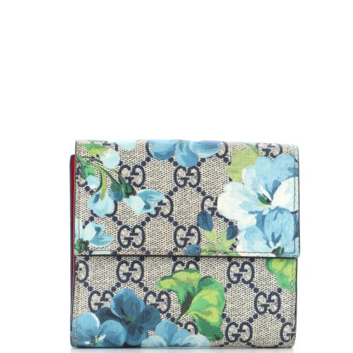 French Flap Wallet Blooms Print GG Coated Canvas