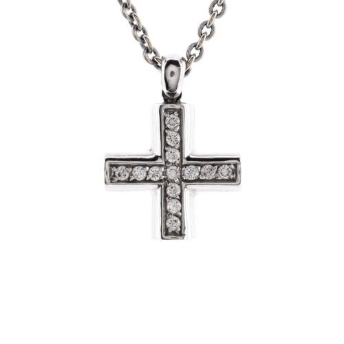 Greek Cross Pendant Necklace 18K White Gold with Diamonds