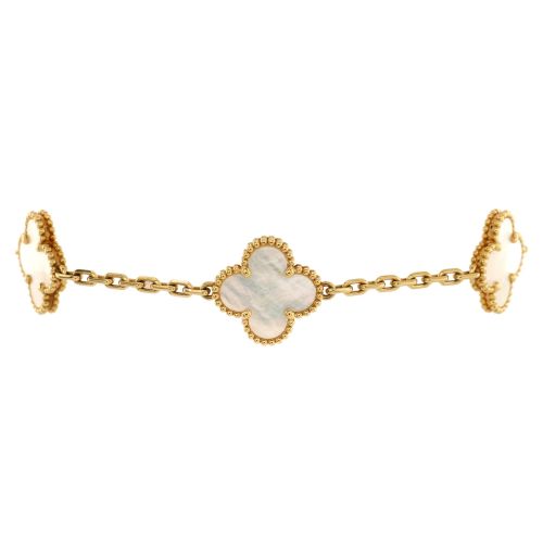 Vintage Alhambra 5 Motifs Bracelet 18K Yellow Gold and Mother of Pearl