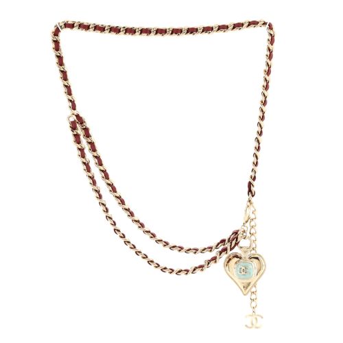 CC Heart Charm Chain Belt Leather with Resin and Metal 70