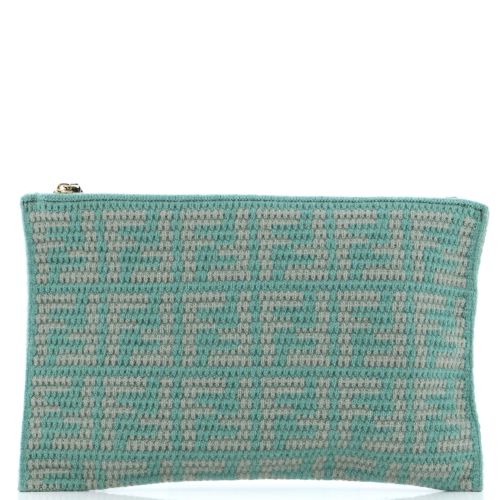 Logo Flat Wristlet Pouch Mesh with Leather Large