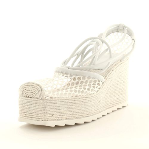 Women's Stretch Lace Up Wedge Espadrilles Mesh with Leather