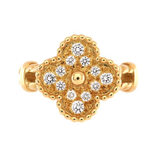 Vintage Alhambra Ring 18K Yellow Gold with Diamonds .32CT