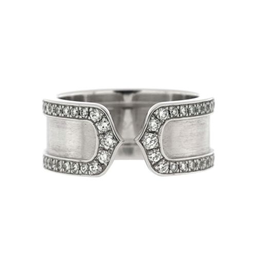 C de Cartier Ring 18K White Gold with Pave Diamonds 8mm