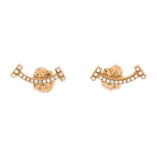 T Smile Stud Earrings 18K Yellow Gold and Diamonds