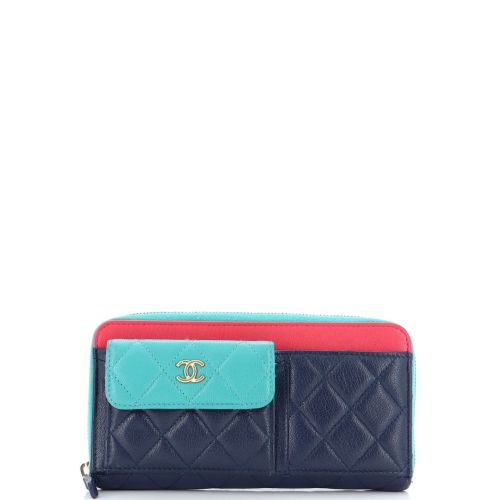 Tricolor In & Out Zip Around Wallet Quilted Goatskin Large