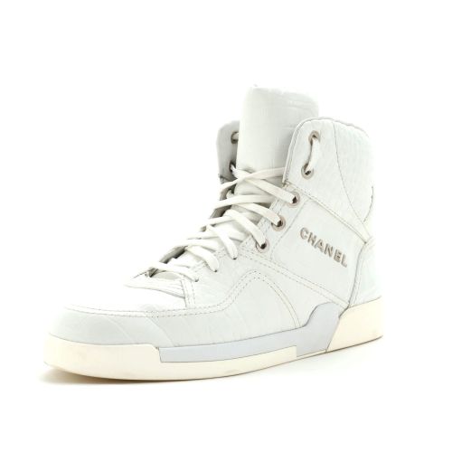 Men's Logo High-Top Sneakers Crocodile Embossed Leather