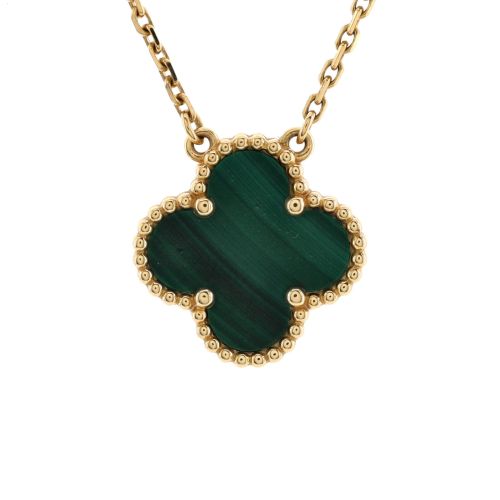 Vintage Alhambra Pendant Necklace 18K Yellow Gold and Malachite