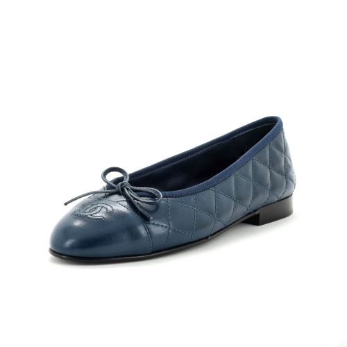 Women's CC Cap Toe Bow Ballerina Flats Quilted Leather