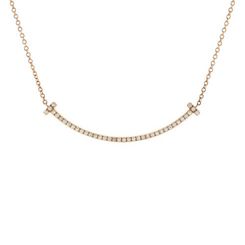 T Smile Pendant Necklace 18K Rose Gold with Diamonds Small