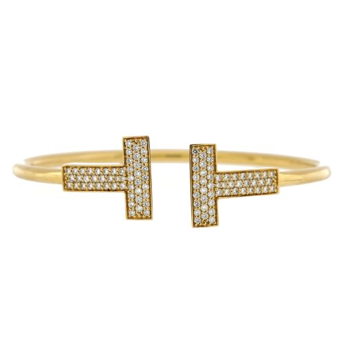 T Wire Bracelet 18K Yellow Gold with Diamonds Wide