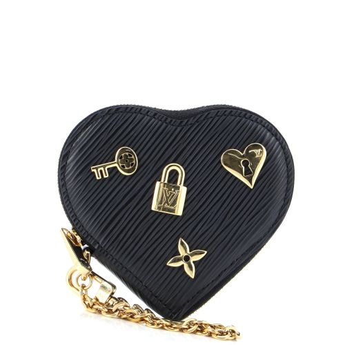 Heart Coin Purse Love Lock Epi Leather