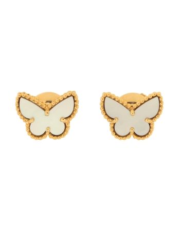 Sweet Alhambra Butterfly Stud Earrings 18K Yellow Gold and Mother of Pearl