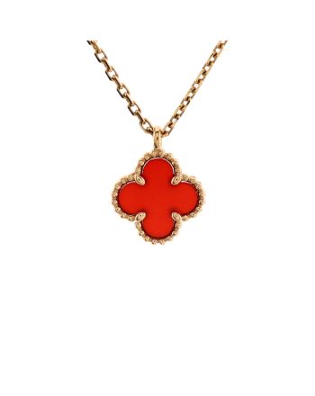 Sweet Alhambra Pendant Necklace 18K Rose Gold and Carnelian