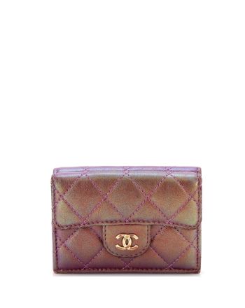 Classic Trifold Flap Wallet Quilted Iridescent Lambskin Small