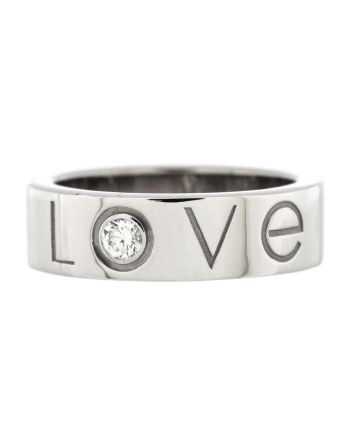 Engraved Love Band 1 Diamond Ring 18K White Gold and Diamond