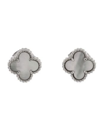 Sweet Alhambra Stud Earrings 18K White Gold and Mother of Pearl