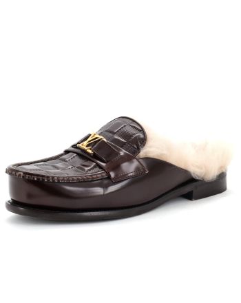 Men's Major Open Back Loafers Damier Infini Leather with Shearling