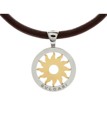 Tondo Sun Pendant Necklace Stainless Steel with 18K Yellow Gold and Cord