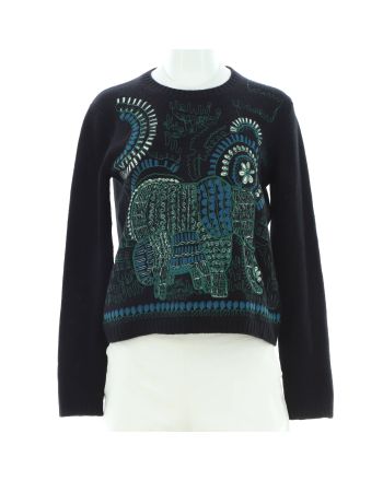 Women's Animal Motif Crewneck Sweater Embroidered Cashmere