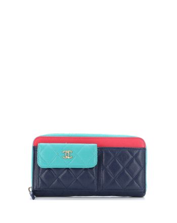 Tricolor In & Out Zip Around Wallet Quilted Goatskin Large