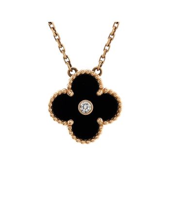 Vintage Alhambra Pendant Necklace 18K Rose Gold and Onyx with Diamond