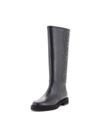 Women's Knee High Rain Boots FF Embossed Leather